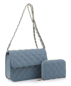 2in1 Quilted Crossbody Bag Wallet Set XB20141 DENIM
